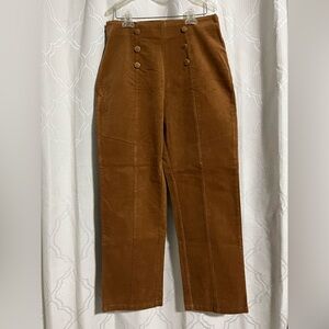 High-Waist Sailor Button Front Corduroy Pants - Rust Brown - Size Large